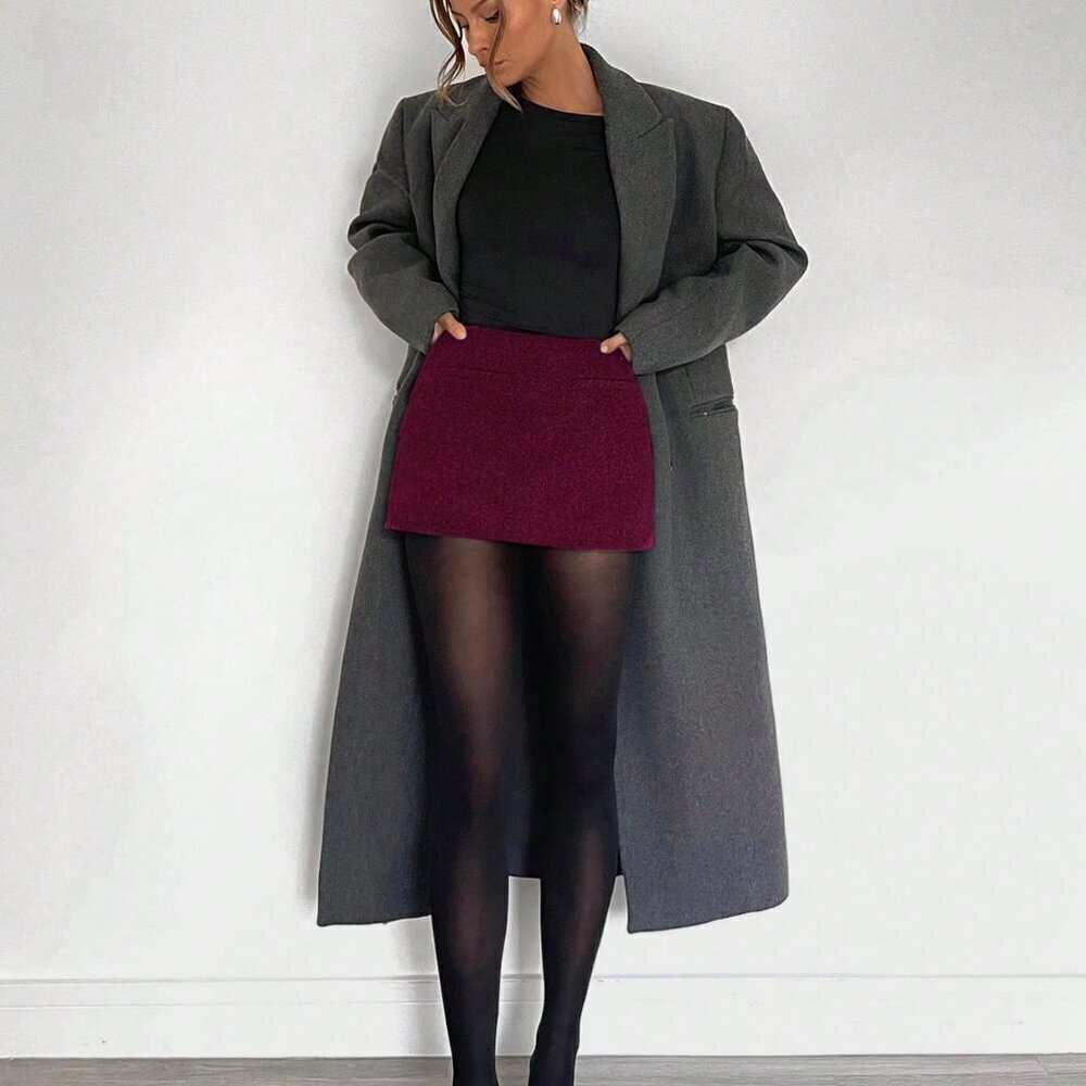 Burgundy Casual Women's texture Mini Skirt